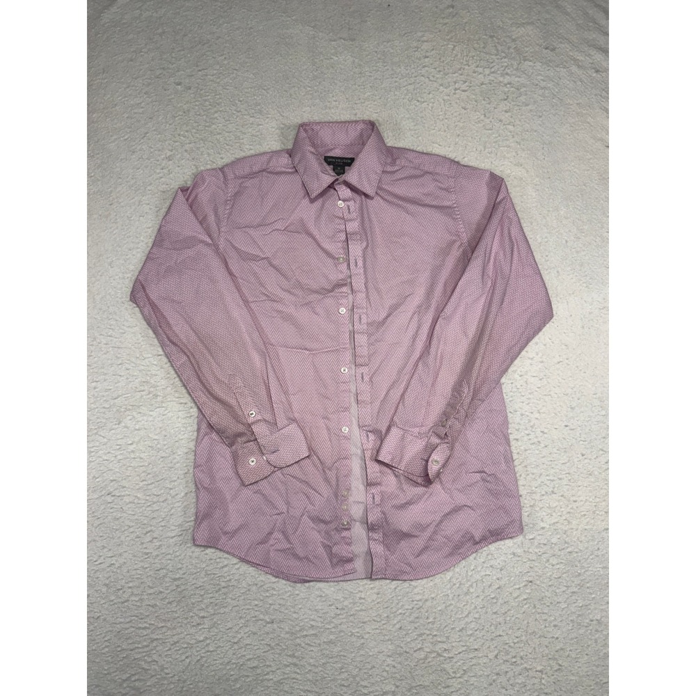Van Heusen Flex Mens Pink Geometric Print Long Sleeve Button Down Shirt Size 16